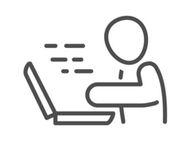 A simple icon of a person working on a computer