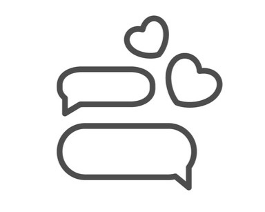 A simple icon of text message bubbles and hearts